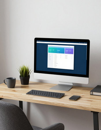 3d rendering of desktop with responsive web design website on computer screen