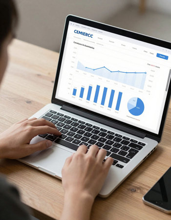 Person analyzing investment charts on laptop. Accounting and finance concept.