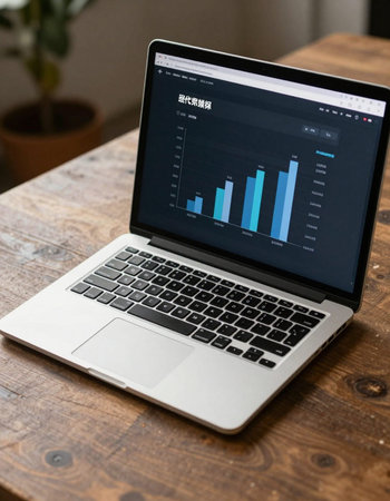 Laptop screen displaying stock market data on a wooden table in a home environment