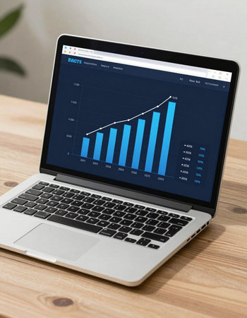 Laptop with stock market chart on screen. Business and finance conceptの写真素材