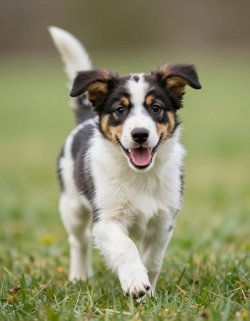 Adorable Border Collie puppy outdoors in the nature on grass.の写真素材