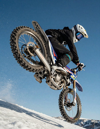 Motocross rider in action on snow. Extreme winter sport.