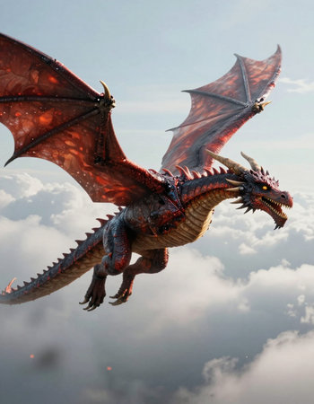 dragon flying in the sky,3d rendering. Computer digital drawing.の写真素材