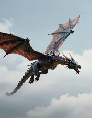 dragon flying in the sky 3d render. dragon flying in the skyの写真素材