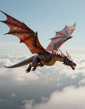 dragon flying in the sky,3d render of dragon flying in the skyの写真素材