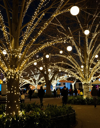 Christmas illumination in the streets of Gdansk at night, Polandの写真素材