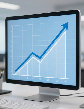 Business graph on computer screen, stock market data analysis, financial conceptの写真素材