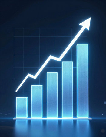 financial graph with rising arrow on dark blue background, 3d renderの写真素材