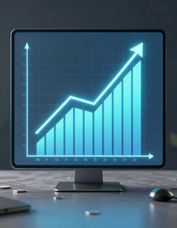 Highly rendering of business chart on computer screen. 3d illustration.の写真素材