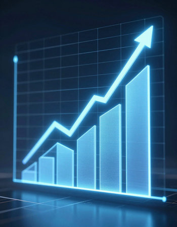 financial graph with arrow up on a dark blue background. 3d renderingの写真素材