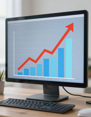 Business graph on computer screen, stock market data analysis, financial concept