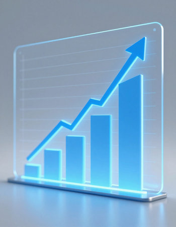 3d render of business graph with arrow on a computer screen.の写真素材