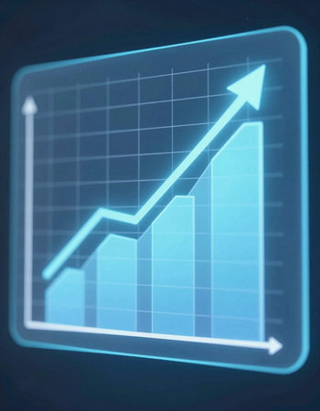 Business graph on blue background, 3d render, square image.の写真素材