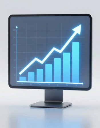 Highly rendering of growing graph on modern computer monitor. 3D illustration.の写真素材
