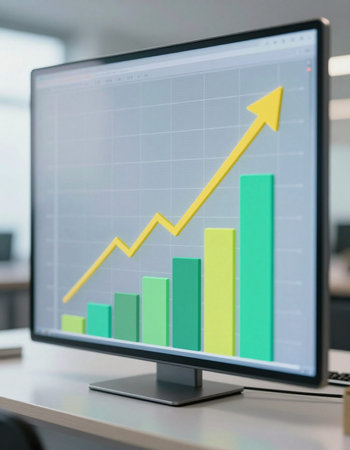 Business graph on computer screen, stock market analysis concept, selective focusの写真素材