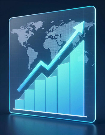 Graph of growth on blue background, 3d render, business concept