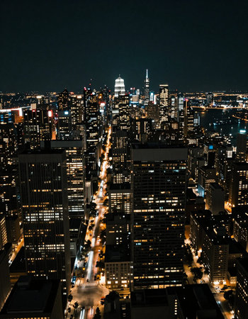View of New York City Manhattan at night from the Empire State Buildingの写真素材