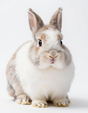 Cute rabbit isolated on white background. Studio shot of a cute rabbit.の写真素材