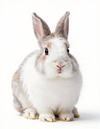 Cute rabbit isolated on white background. Studio shot of a cute rabbit.の写真素材