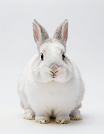 Cute rabbit isolated on white background. Studio shot. Animal theme.の写真素材