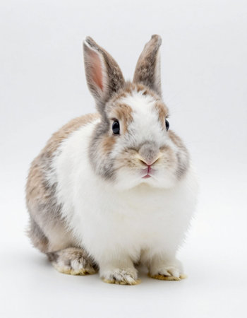 Cute little rabbit isolated on white background. Easter bunny. Studio shot.の写真素材
