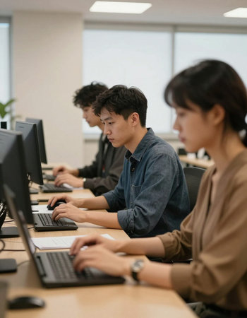 Group of young Asian business people working on computer in the office.の写真素材