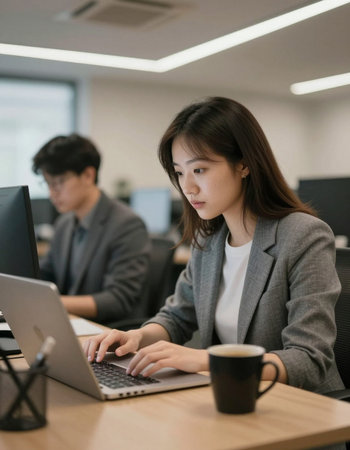 Young asian businesswoman working with laptop computer in office room.の写真素材