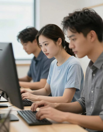 Group of young asian people working on computers.の写真素材