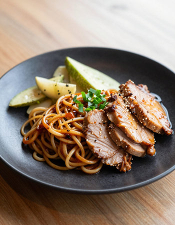 japanese food, spicy miso noodle with roast duckの写真素材