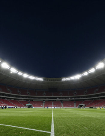 Interior view of the empty stadium at night, Beijing, Chinaの写真素材