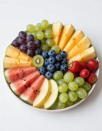 Fresh fruit salad with watermelon, grapes and kiwiの写真素材