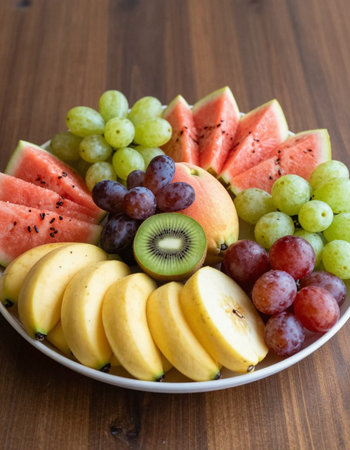 Fruit platter with watermelon, grapes, kiwi and melon