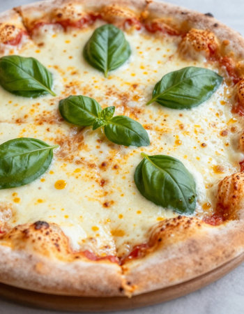 Pizza Margherita with mozzarella, tomatoes and basil