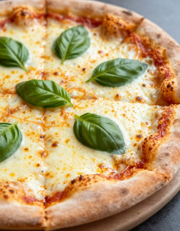 Pizza Margherita with mozzarella cheese and basil, squareの写真素材