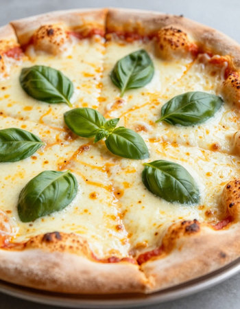 Pizza margherita with mozzarella cheese, tomatoes and basilの写真素材