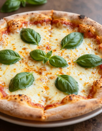 Pizza Margherita with mozzarella cheese, tomato and basil