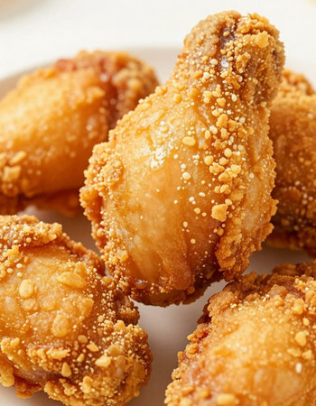 Fried chicken nuggets on a white plate. Close up.の写真素材