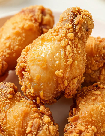 Fried chicken with sesame seeds, close-up, verticalの写真素材