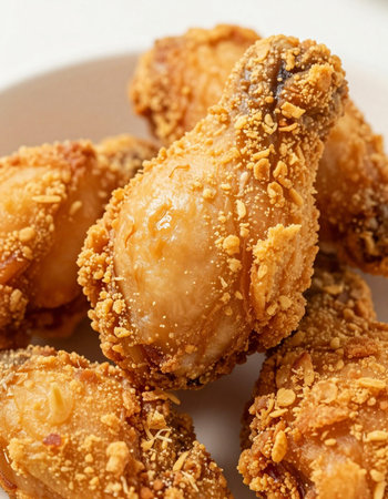 Fried chicken wings on a white plate. Close-up.の写真素材