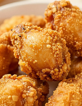close up of a bowl of chinese deep fried chicken nuggetsの写真素材