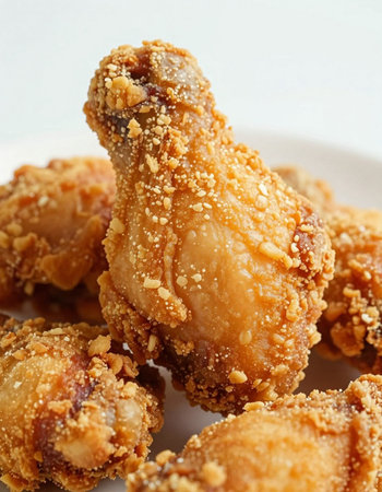 Fried chicken drumsticks on a white background. Close-up.の写真素材