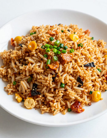 Fried Rice with Vegetables and Sausageの写真素材