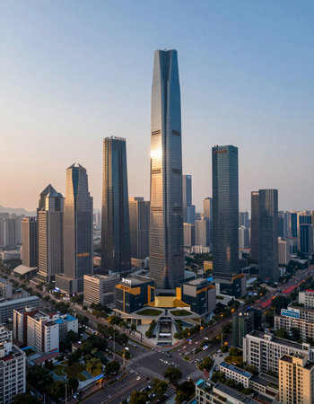 Aerial view of skyscrapers in China.