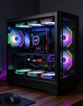 A closeup shot of a gaming device with colorful neon lights inside