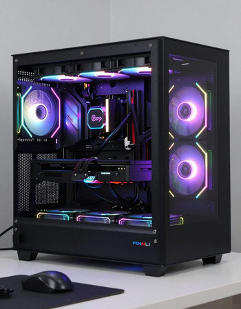 3D Illustration of a Computer Case with RGB Light Effects.