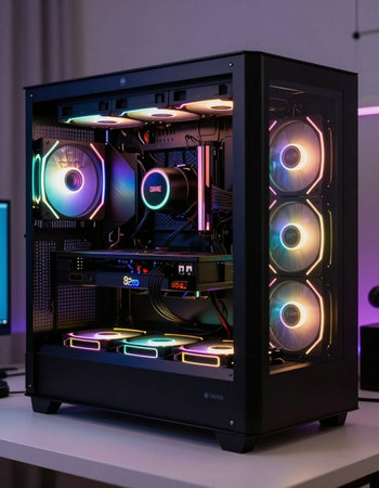 A closeup shot of a sound system with colorful lights in the background