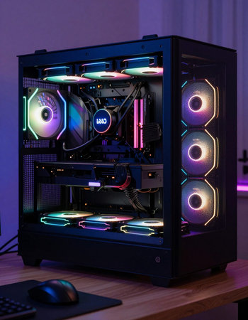 Professional dj mixer with colorful lights in dark room, close-up