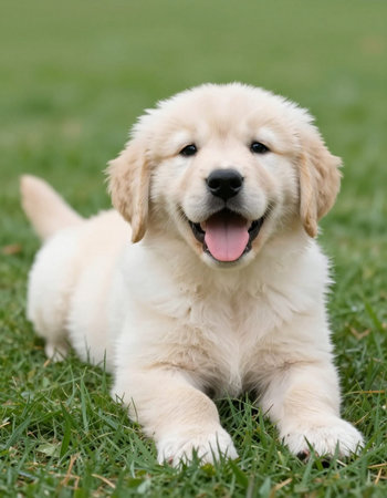 Adorable Golden Retriever Puppy Laying on the Grass