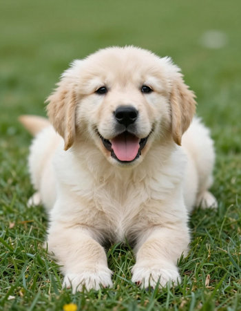 Adorable Golden Retriever Puppy Laying on the Grass