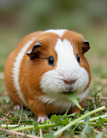 guinea pig eating grass in the meadow. close up.の写真素材
